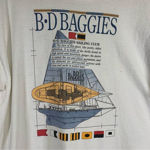 BD BAGGIES Vintage Gym Baggs Sailing Club Flags T Shirt USA Single Stich Med - Picture 2 of 12